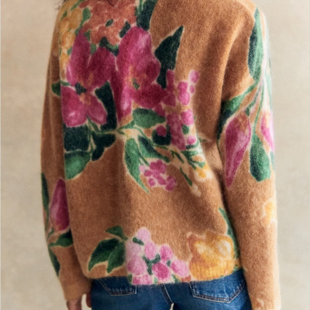 Sezane Floral Print Sweater in Pink and Green